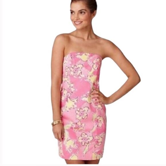 Lilly Pulitzer Franco Strapless Hotty Pink Daylily Tie Back - Picture 1 of 5